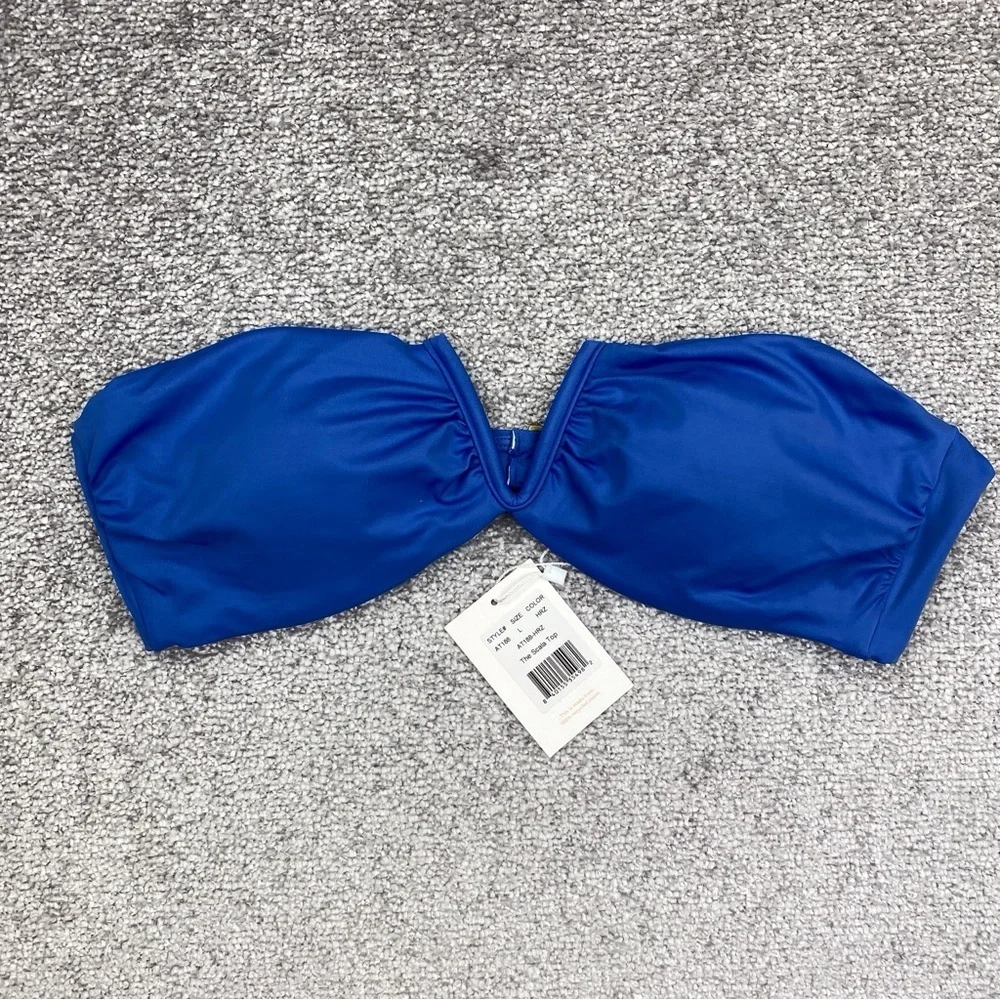 Andie The Scala Top Large Blue Bandeau V Neck Underwire Swimwear AT188-HRZ